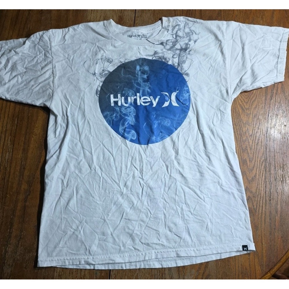 Hurley Pacsun T-shirt Men's large White Smoke Spellout Logo Y2k Skate Surf